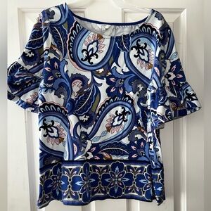 Crown & Ivy Vibrant Blue and Pink Boho Blouse